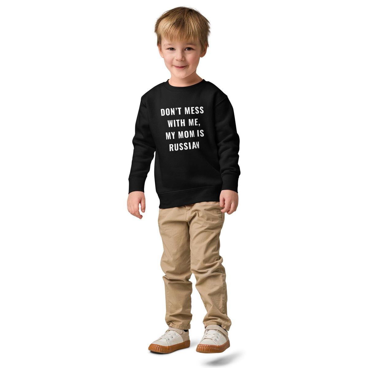 Don’t Mess With Me, My Mom Is Russian | Funny Kids’ Crewneck Sweatshirt | Russian Mom Kids Shirt | Cute Toddler Pullover | Kids Gift