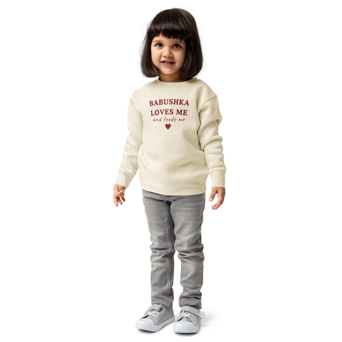Babushka Loves Me and Feeds Me | Funny Russian Grandma Sweatshirt | Grandchild Gift | Cute Kids’ Crewneck | Russian Family Outfit