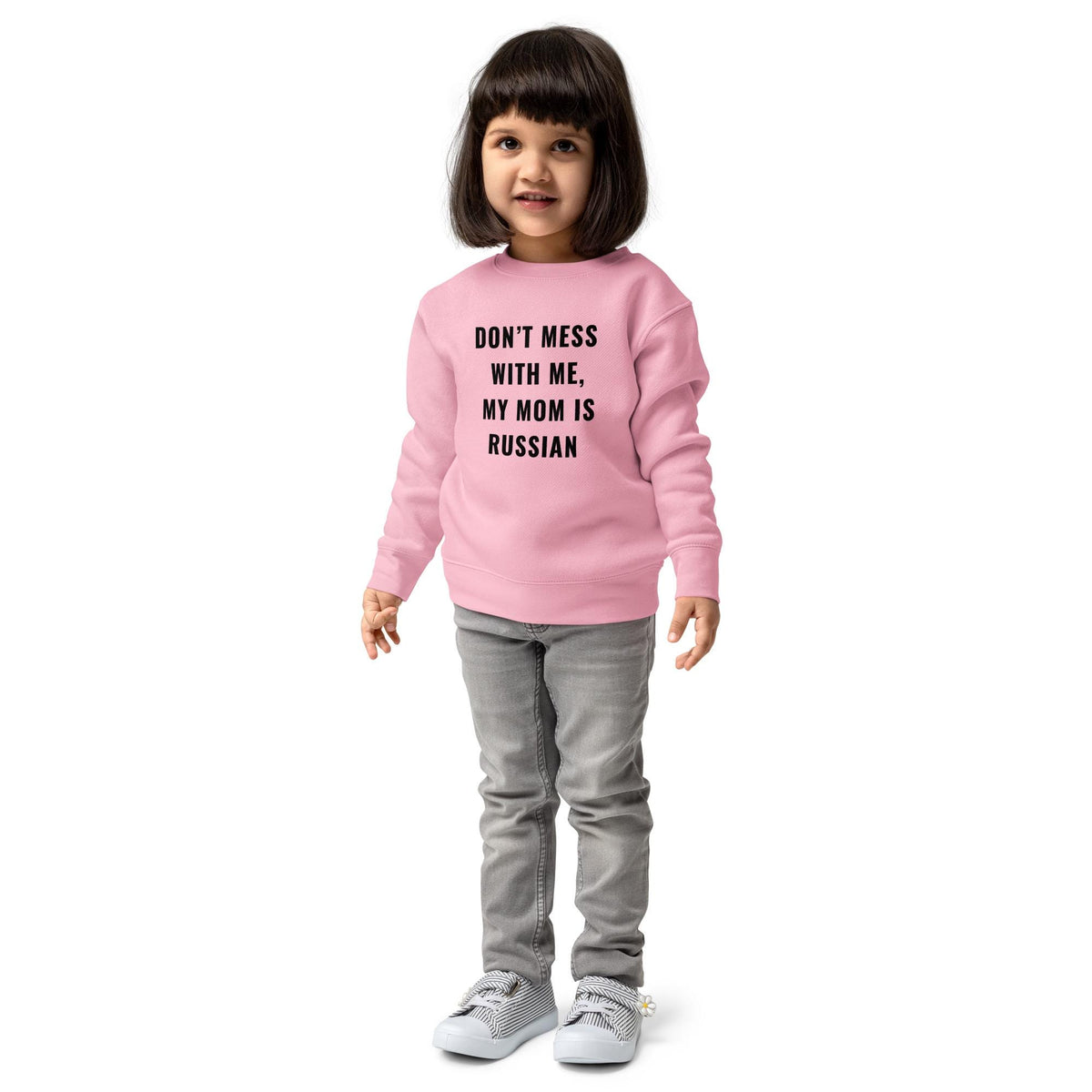 Don’t Mess With Me, My Mom Is Russian | Funny Kids’ Crewneck Sweatshirt | Russian Mom Kids Shirt | Cute Toddler Pullover | Kids Gift