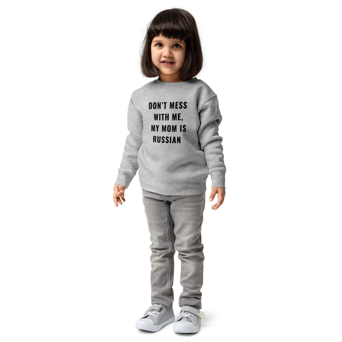 Don’t Mess With Me, My Mom Is Russian | Funny Kids’ Crewneck Sweatshirt | Russian Mom Kids Shirt | Cute Toddler Pullover | Kids Gift