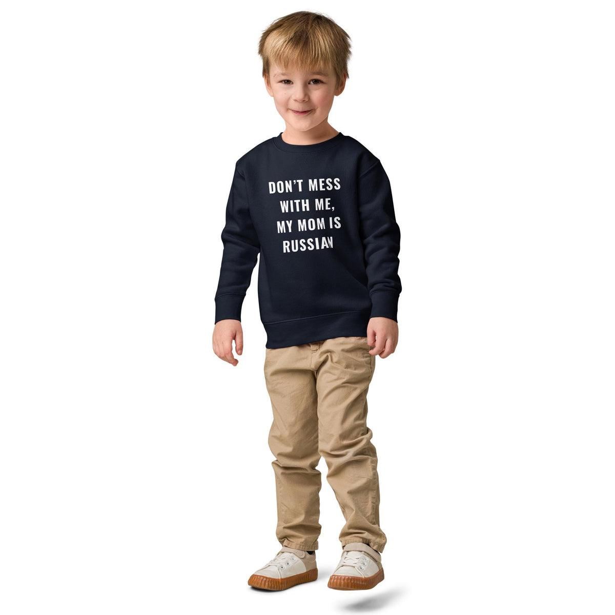 Don’t Mess With Me, My Mom Is Russian | Funny Kids’ Crewneck Sweatshirt | Russian Mom Kids Shirt | Cute Toddler Pullover | Kids Gift