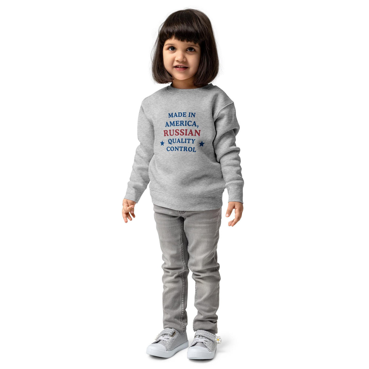 Made in America, Russian Quality Control | Funny Kids’ Sweatshirt | Russian Family Gift | Cute Statement Pullover | Kids’ Crewneck