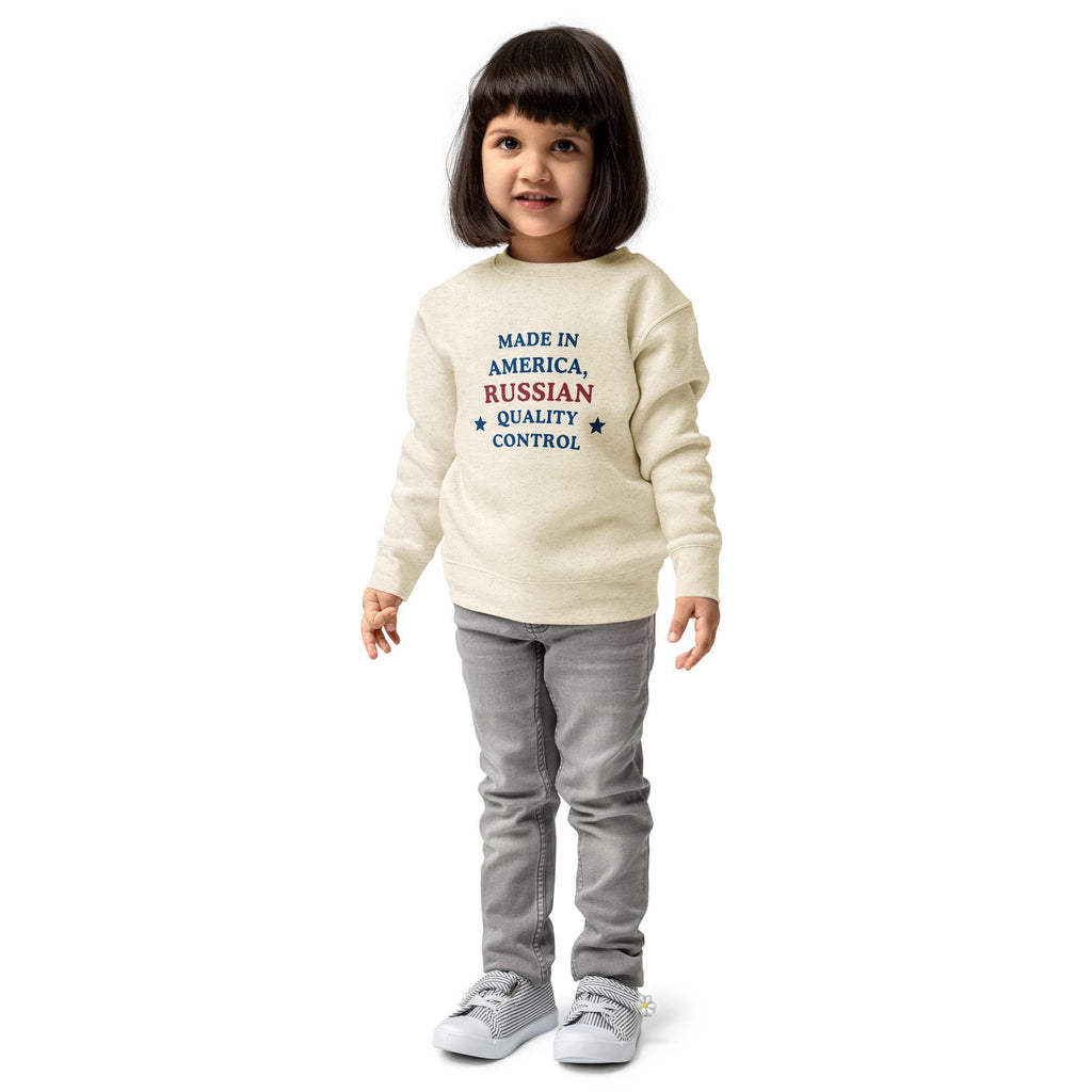 Made in America, Russian Quality Control | Funny Kids’ Sweatshirt | Russian Family Gift | Cute Statement Pullover | Kids’ Crewneck
