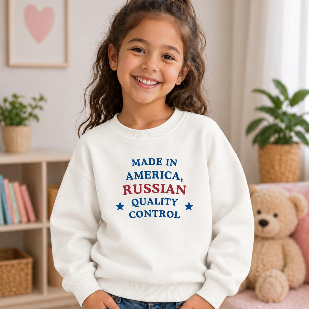Made in America Russian Quality Control Sweatshirt, Essential Fleece Kids Crewneck, Funny Russian Heritage Gift, Loose Fit Pullover