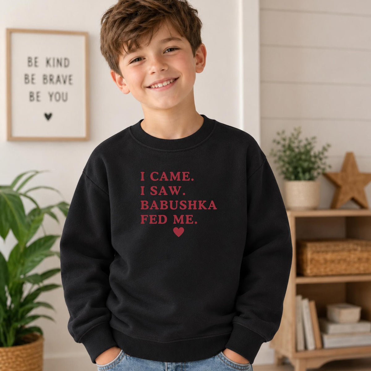 I Came I Saw Babushka Fed Me Sweatshirt, Essential Fleece Kids Crewneck, Funny Russian Grandma Gift, Loose Fit Toddler Pullover