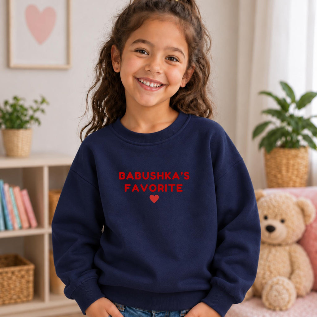 Babushka's Favorite Sweatshirt, Essential Fleece Kids Crewneck, Russian Grandma Gift, Red Heart Toddler Pullover, Loose Fit Kids Top