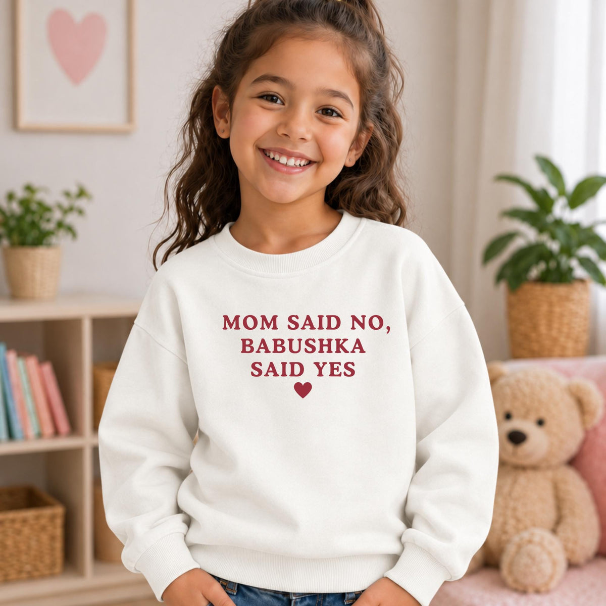 Mom Said No Babushka Said Yes Sweatshirt, Essential Fleece Kids Crewneck, Funny Russian Grandma Gift, Loose Fit Toddler Pullover