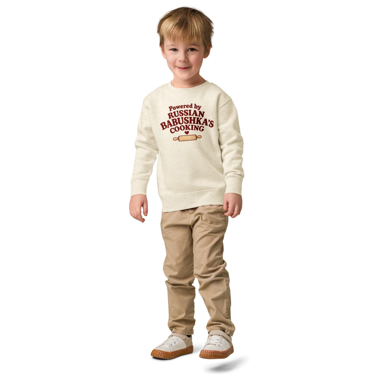Powered by Russian Babushka’s Cooking Sweatshirt, Kids Crewneck, Funny Russian Grandma Gift, Toddler Fleece Pullover