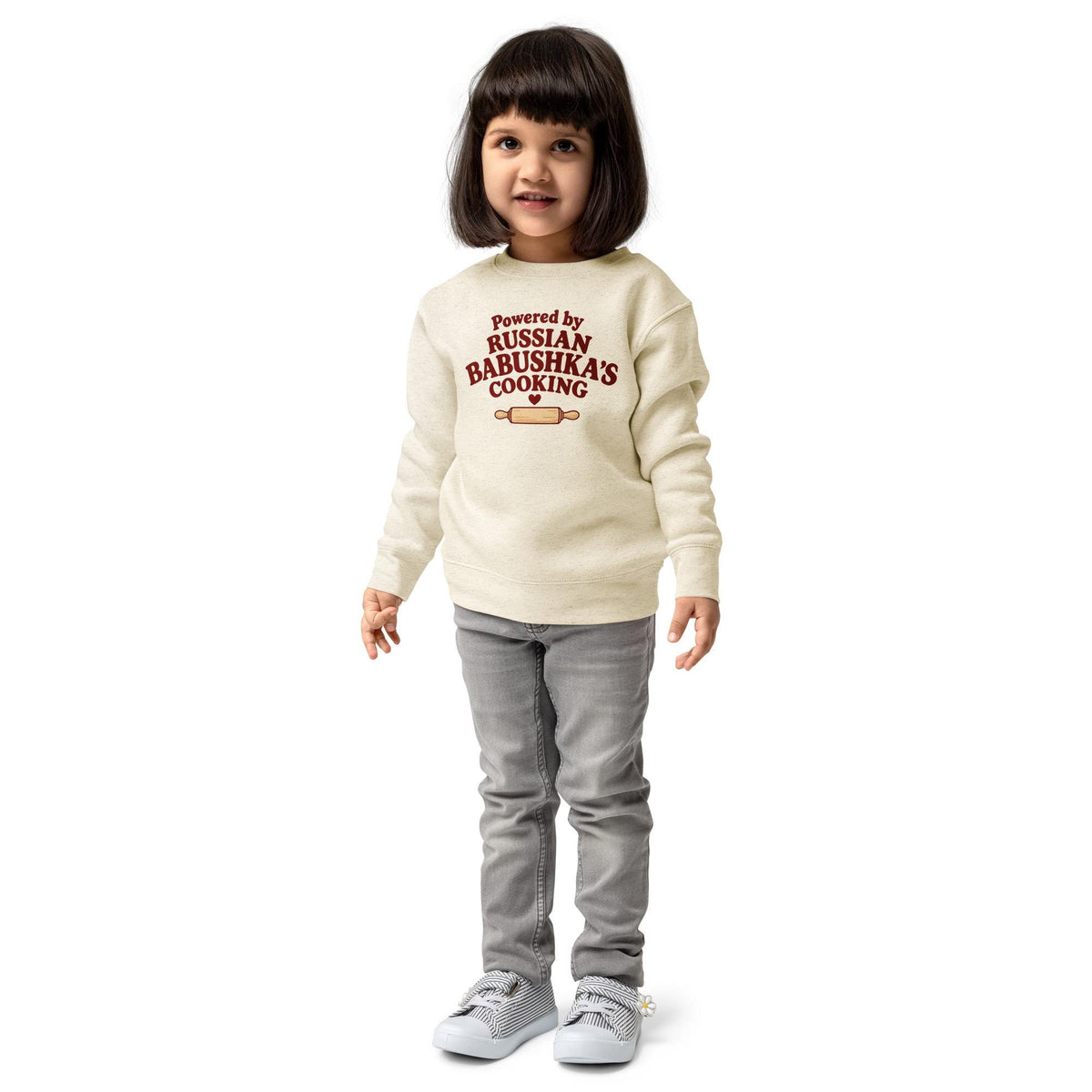 Powered by Russian Babushka’s Cooking Sweatshirt, Kids Crewneck, Funny Russian Grandma Gift, Toddler Fleece Pullover