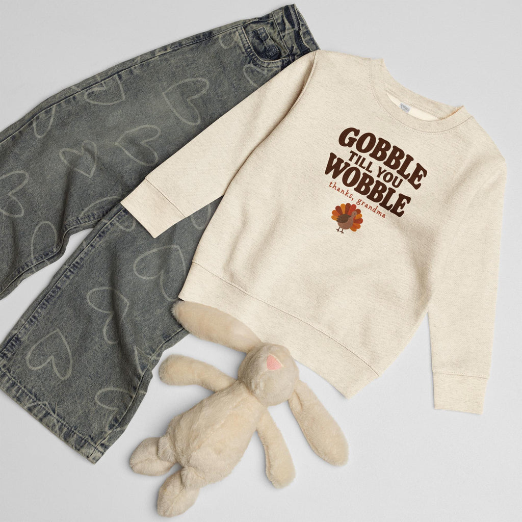 Gobble Till You Wobble Sweatshirt, Funny Thanksgiving Kids Crewneck, Thanks Grandma Turkey Sweatshirt, Toddler Fall Pullover