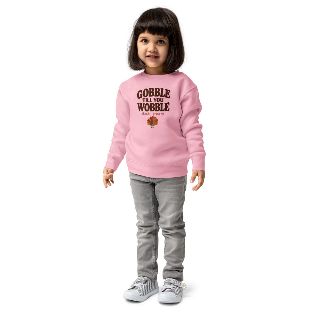 Gobble Till You Wobble Sweatshirt, Funny Thanksgiving Kids Crewneck, Thanks Grandma Turkey Sweatshirt, Toddler Fall Pullover