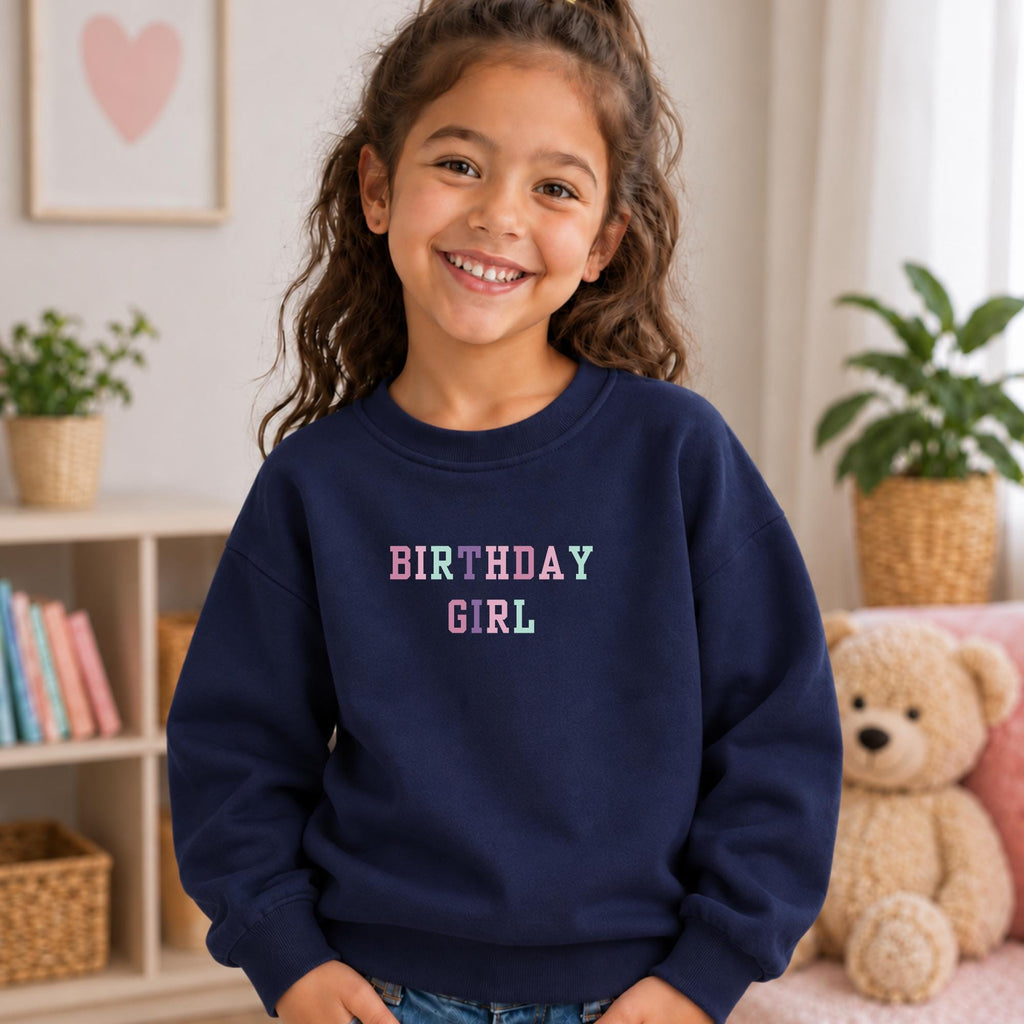 Birthday Girl Sweatshirt, Essential Fleece Kids Crewneck, Pastel Birthday Outfit, Loose Fit Long Sleeve Pullover, Girls Birthday Gift