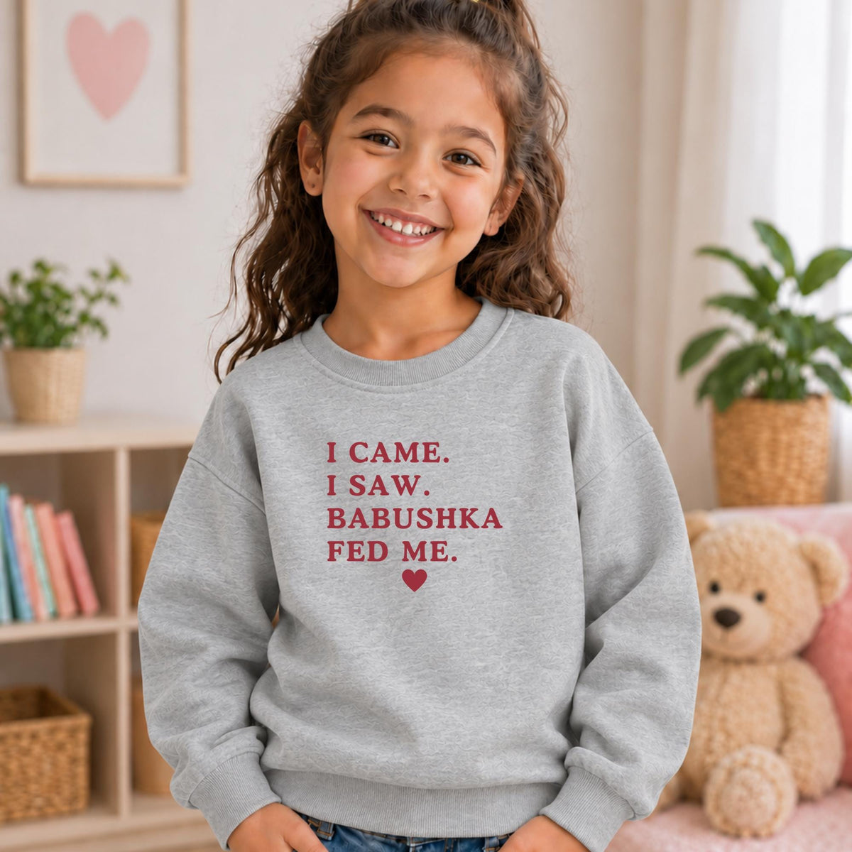 I Came I Saw Babushka Fed Me Sweatshirt, Essential Fleece Kids Crewneck, Funny Russian Grandma Gift, Loose Fit Toddler Pullover