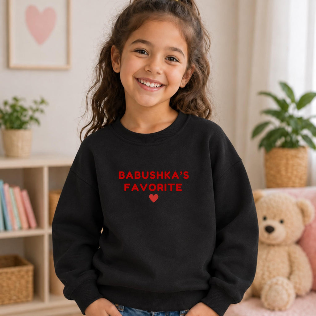 Babushka's Favorite Sweatshirt, Essential Fleece Kids Crewneck, Russian Grandma Gift, Red Heart Toddler Pullover, Loose Fit Kids Top