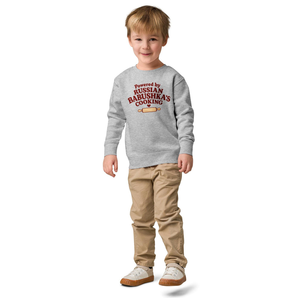 Powered by Russian Babushka’s Cooking Sweatshirt, Kids Crewneck, Funny Russian Grandma Gift, Toddler Fleece Pullover