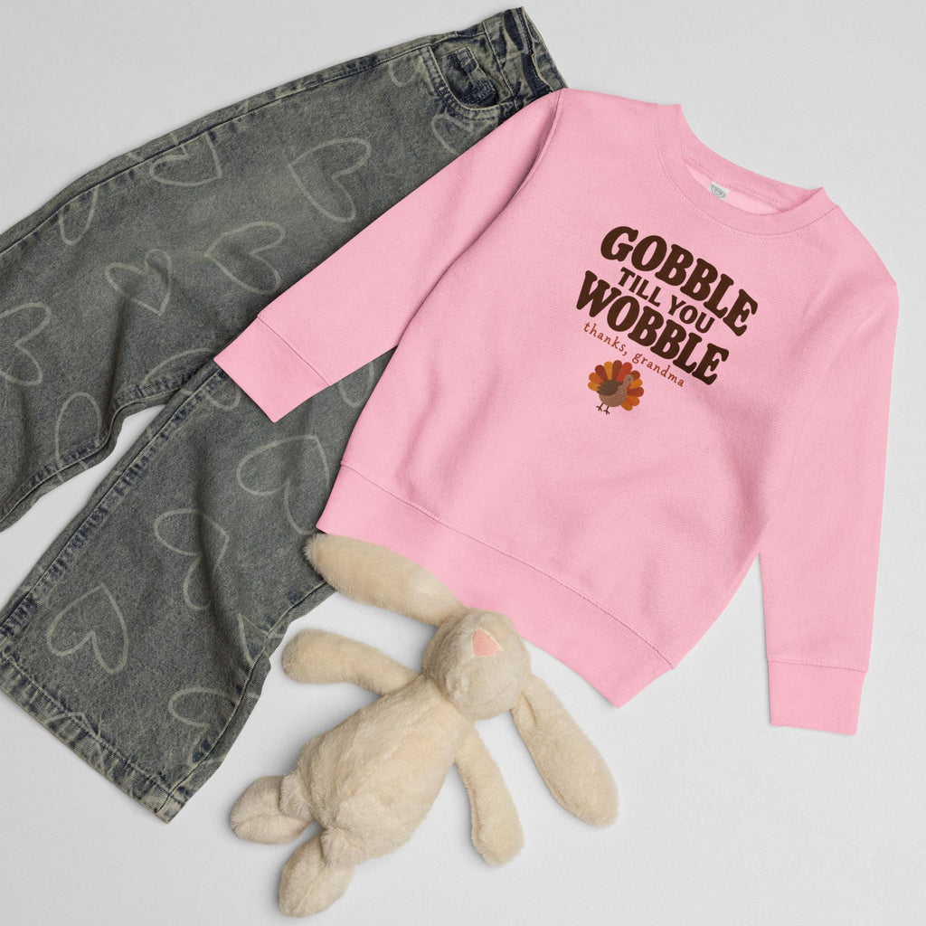 Gobble Till You Wobble Sweatshirt, Funny Thanksgiving Kids Crewneck, Thanks Grandma Turkey Sweatshirt, Toddler Fall Pullover