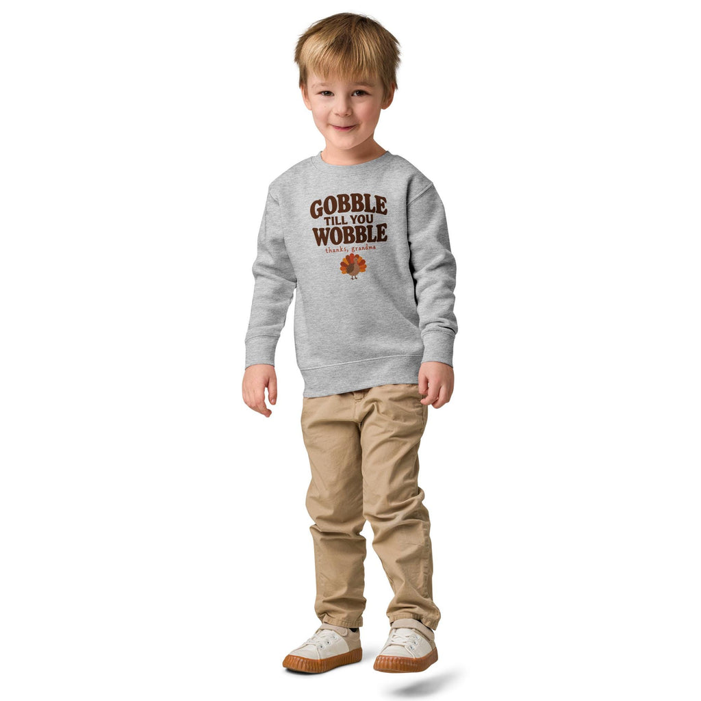 Gobble Till You Wobble Sweatshirt, Funny Thanksgiving Kids Crewneck, Thanks Grandma Turkey Sweatshirt, Toddler Fall Pullover