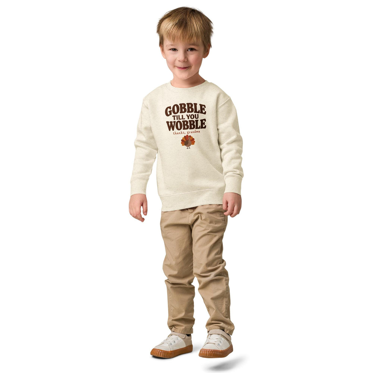 Gobble Till You Wobble Sweatshirt, Funny Thanksgiving Kids Crewneck, Thanks Grandma Turkey Sweatshirt, Toddler Fall Pullover