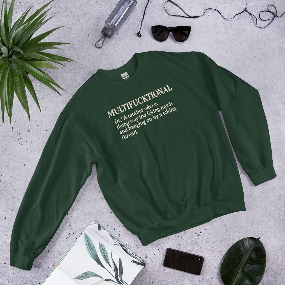 Multifucktional Sweatshirt, Funny Mom Sweatshirt, Burnout Mom Gift, Sarcastic Mother Shirt, Unisex Crewneck, Mother's Day Gift