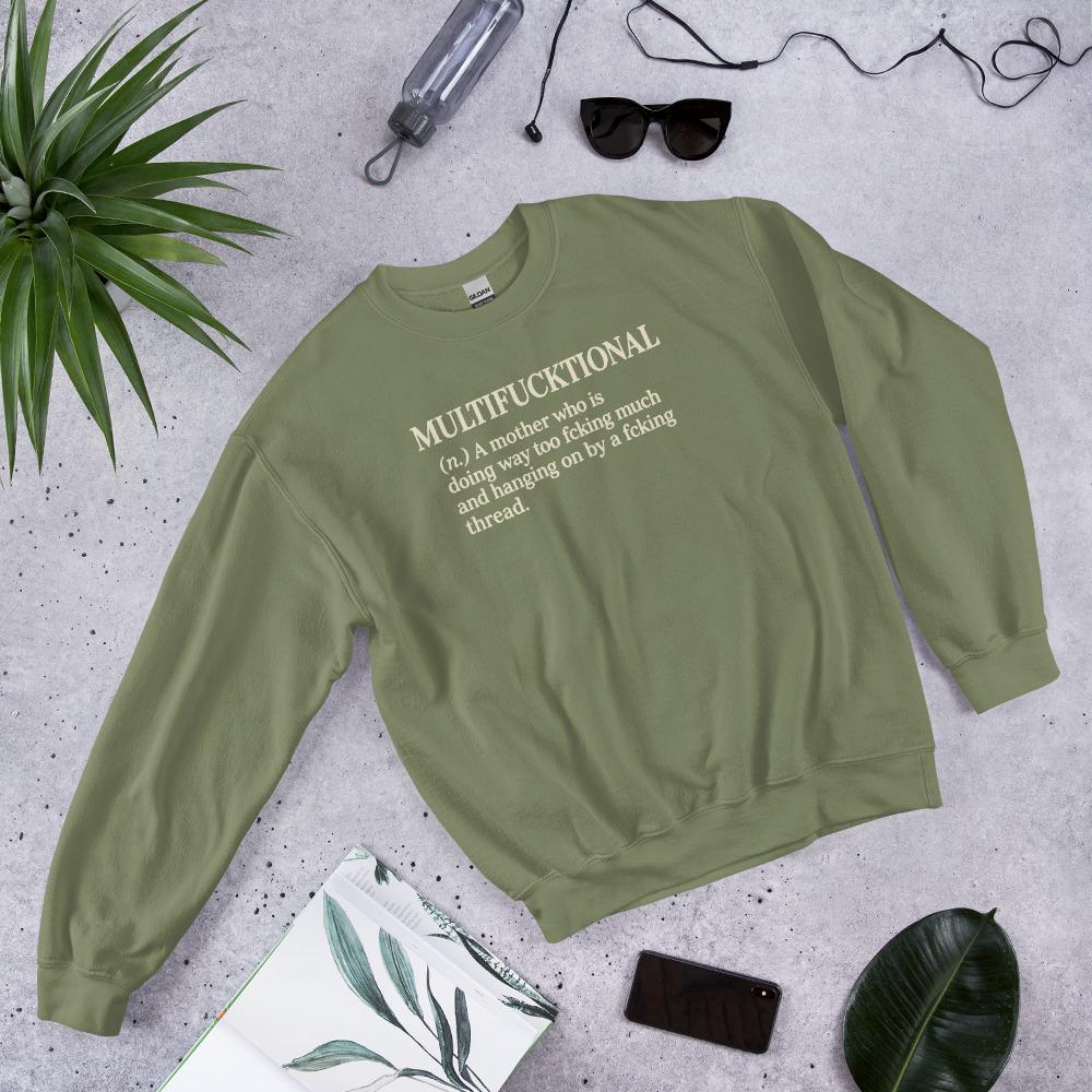 Multifucktional Sweatshirt, Funny Mom Sweatshirt, Burnout Mom Gift, Sarcastic Mother Shirt, Unisex Crewneck, Mother's Day Gift